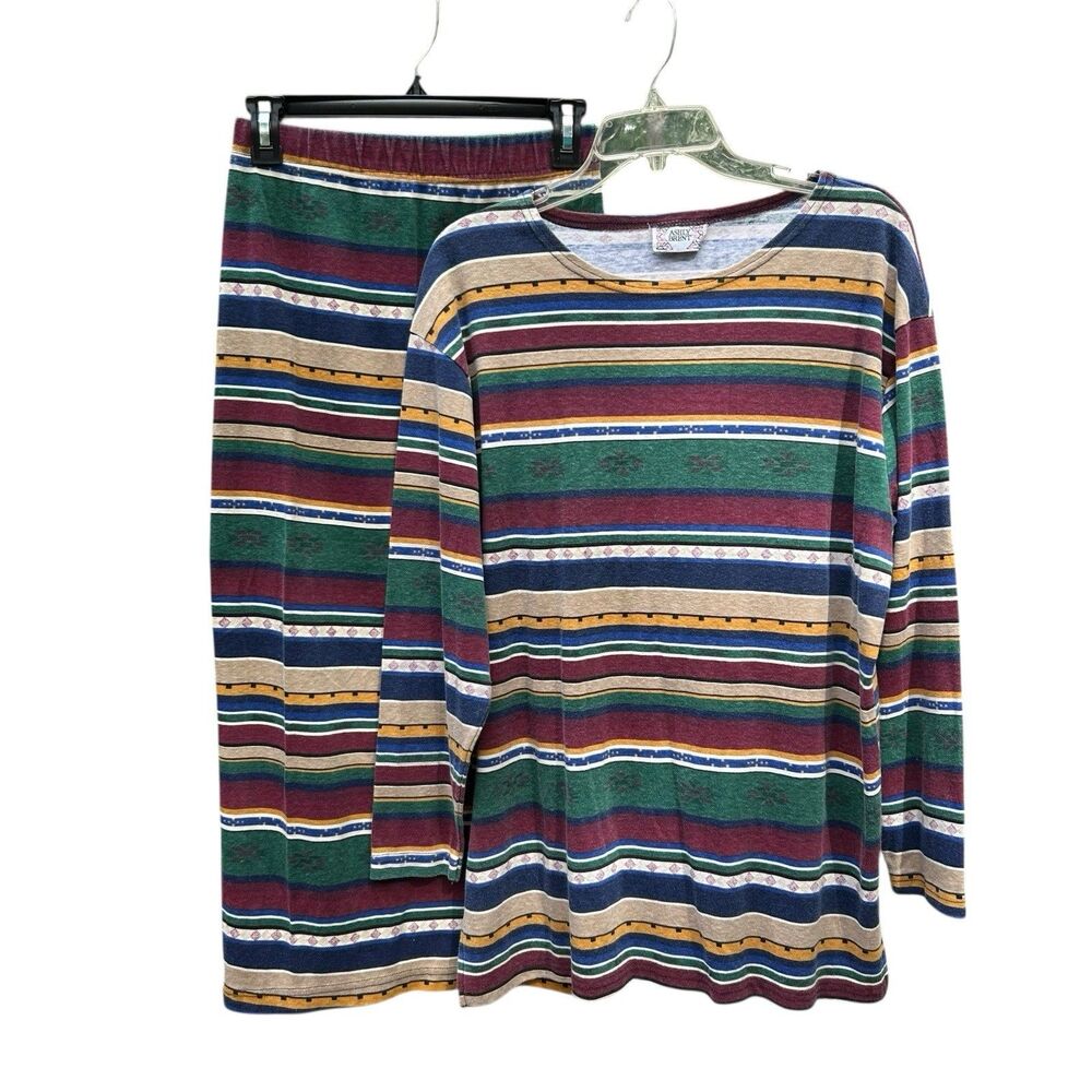 Vintage Y2K Ashly Brent Top+Skirt Set-Aztec Boho-Maxi Long Sleeve-Med-USA Made